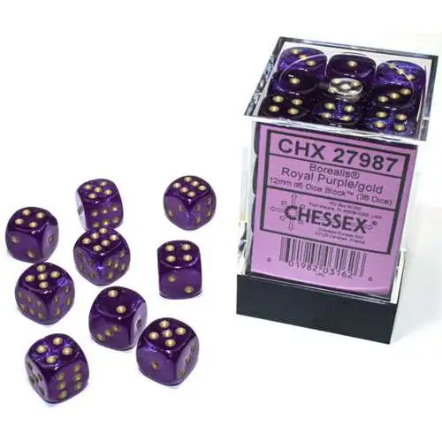 Chessex - Borealis 12mm D6 Dice Block - Luminary Royal Purple & Gold Dice Block