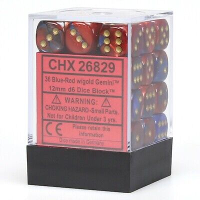 Chessex - Gemini 12mm D6 Dice Block - Blue & Red w/Gold