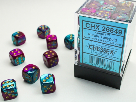 Chessex - Gemini 12mm D6 Dice Block - Purple & Teal w/Gold