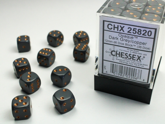 Chessex - Opaque 12mm D6 Dice Block - Dark Grey w/Copper