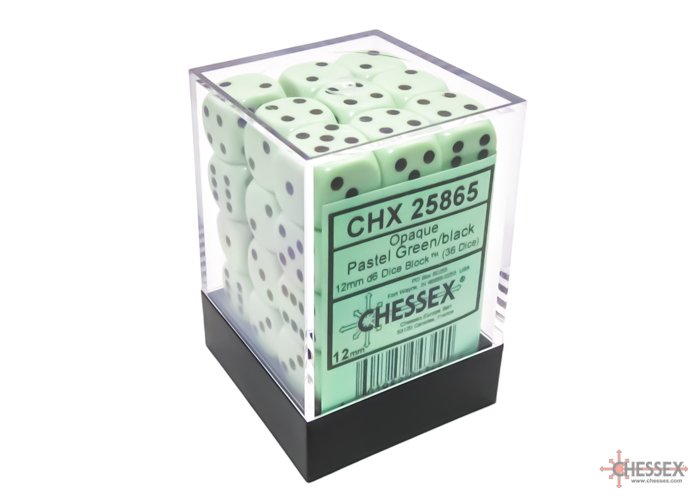 Chessex - Opaque Pastel 12mm D6 Dice Block - Green/Black