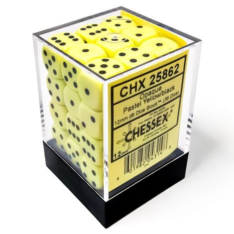 Chessex - Opaque Pastel 12mm D6 Dice Block - Yellow/Black