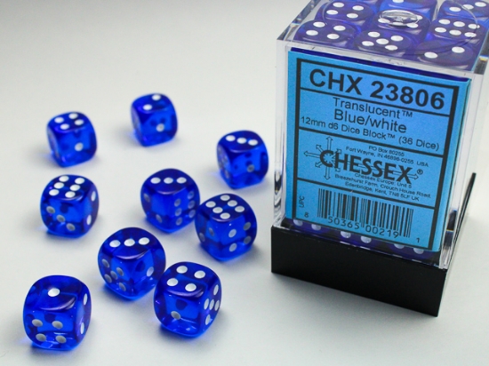 Chessex - Translucent 12mm D6 Dice Block - Blue w/white