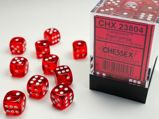 Chessex - Translucent 12mm D6 Dice Block - Red w/white