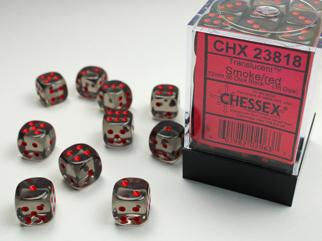 Chessex - Translucent 12mm D6 Dice Block - Smoke w/red