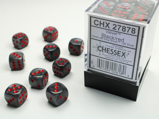 Chessex - Velvet 12mm D6 Dice Block - Black w/ Red