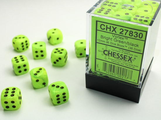 Chessex - Vortex 12mm D6 Dice Block - Bright Green w/Black