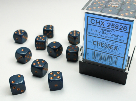 Chessex - Opaque 12mm D6 Dice Block - Dusty Blue w/Copper