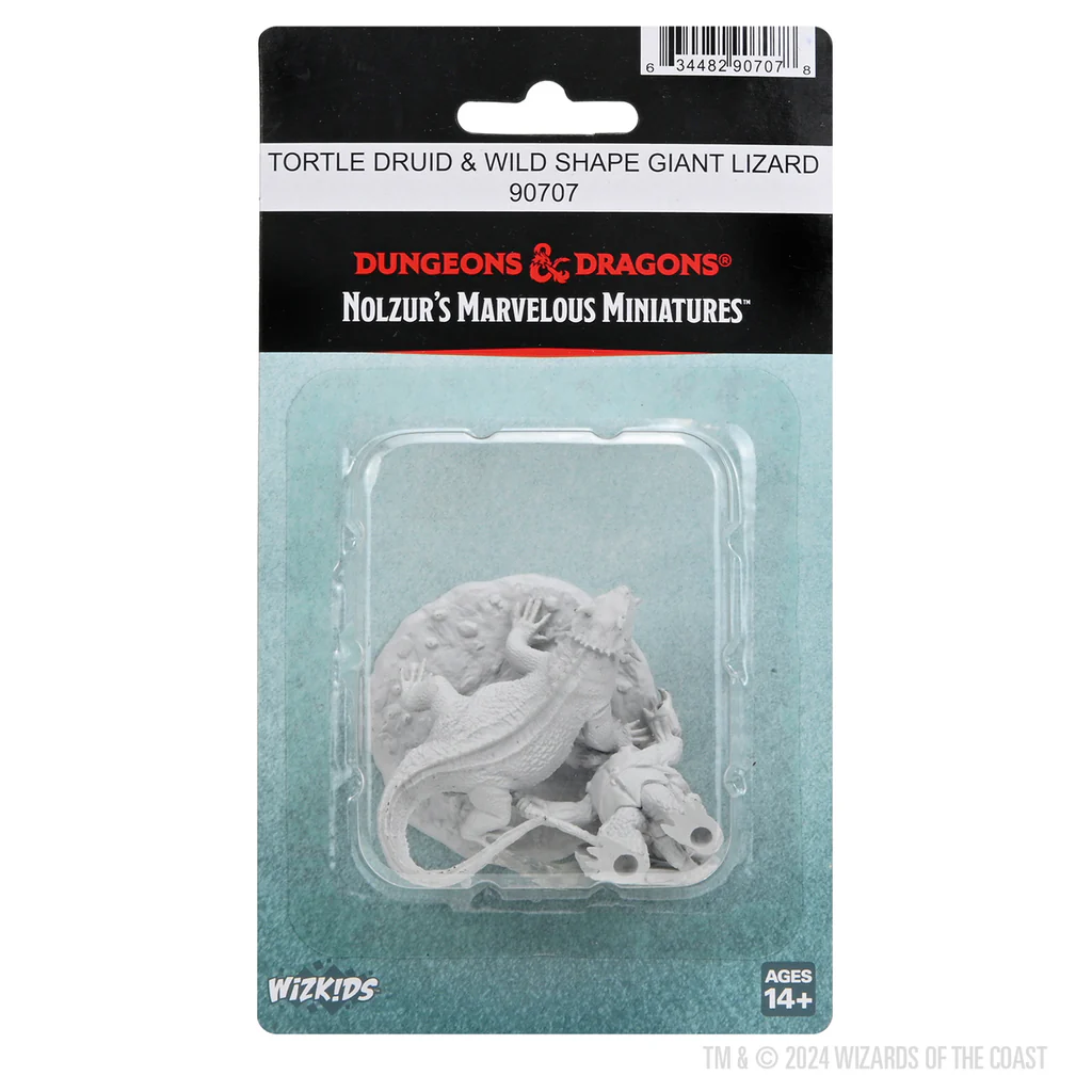 D&D Nolzur's Marvelous Miniatures Unpainted Miniature Turtle Druid & Wild Shape Giant Lizard