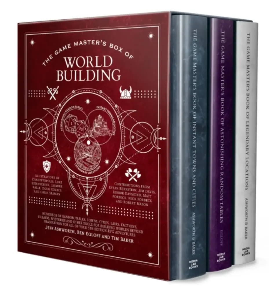 The Game Master's Box of Worldbuilding: Hundreds of random tables, towns, cities, lairs, factions, villains, mysteries and other tools for building worlds beyond imagination for all of your 5th edition RPG adventures by Jeff Ashworth