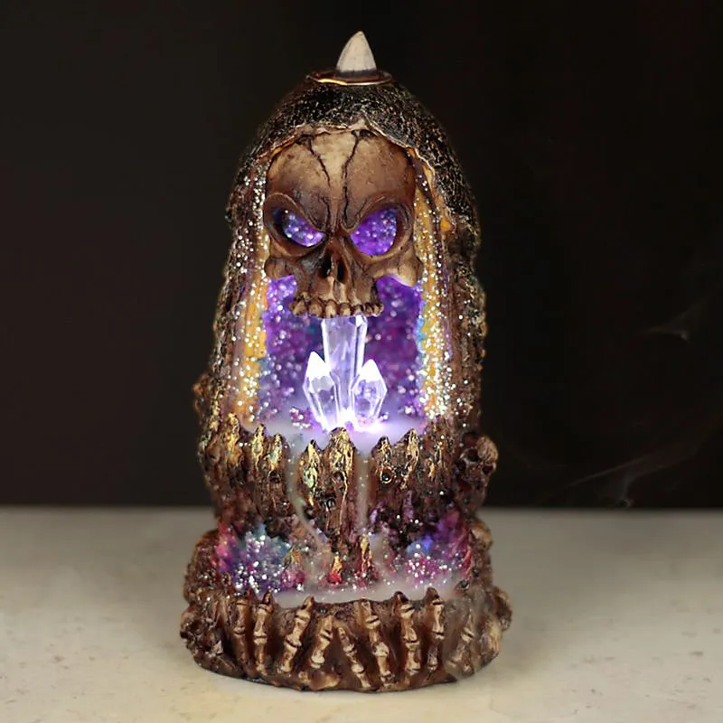 Skull Crystal Cave LED Backflow Incense Burner 