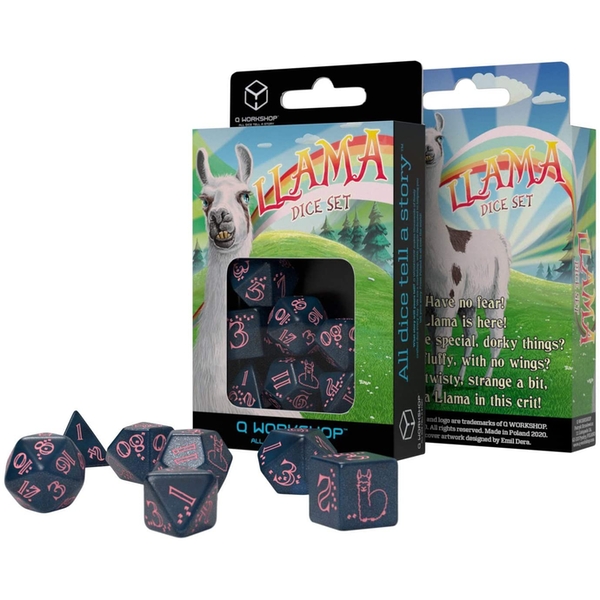Sparkling Llama Dice Set (Glittering dark blue & pink)