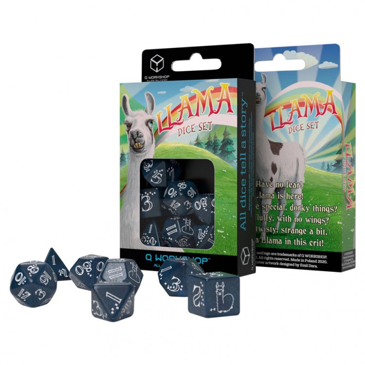 Shimmering Llama Dice Set (Glittering dark blue & white)