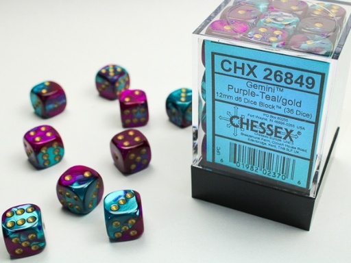 Chessex - Gemini 12mm D6 Dice Block - Purple & Teal w/Gold
