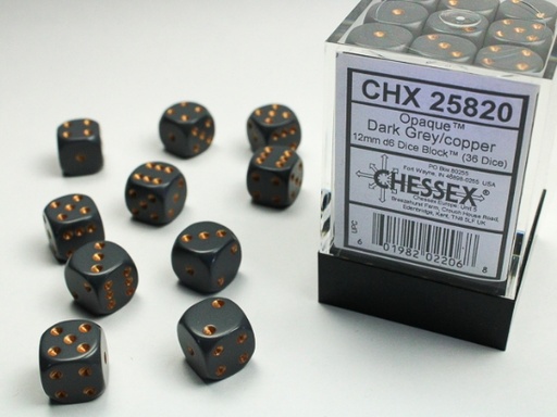 Chessex - Opaque 12mm D6 Dice Block - Dark Grey w/Copper