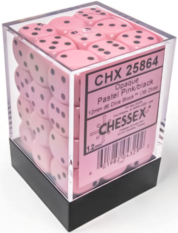 Chessex - Opaque Pastel 12mm D6 Dice Block - Pink/Black