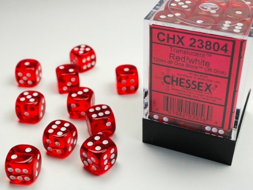 Chessex - Translucent 12mm D6 Dice Block - Red w/white